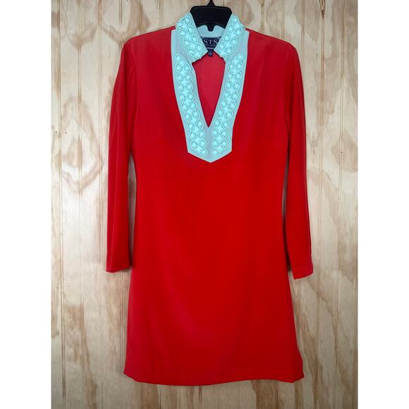 Sail to Sable Silk Beaded Sequin Neck Shift Dress Reddish Orange Rust Size Small - Picture 2 of 5